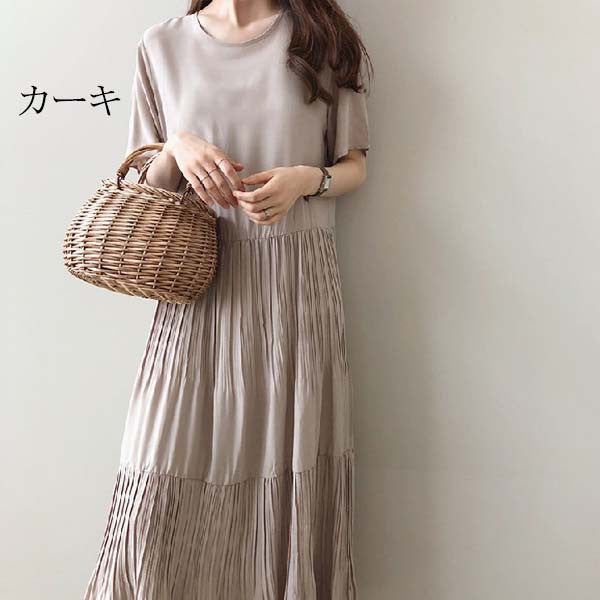 シフォン半袖マキシワンピース