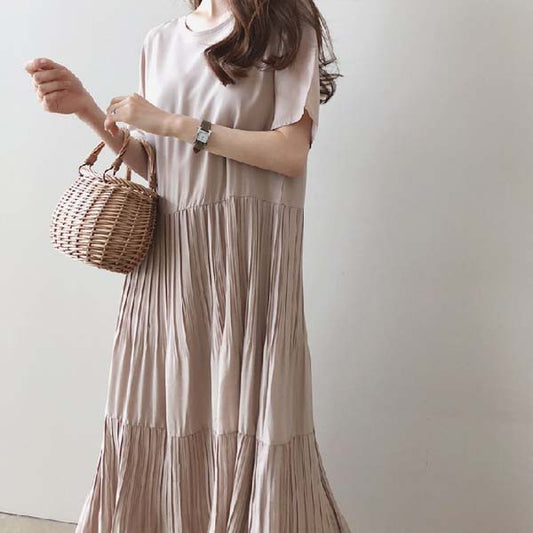 シフォン半袖マキシワンピース