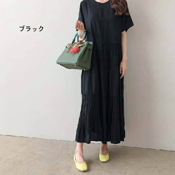 シフォン半袖マキシワンピース