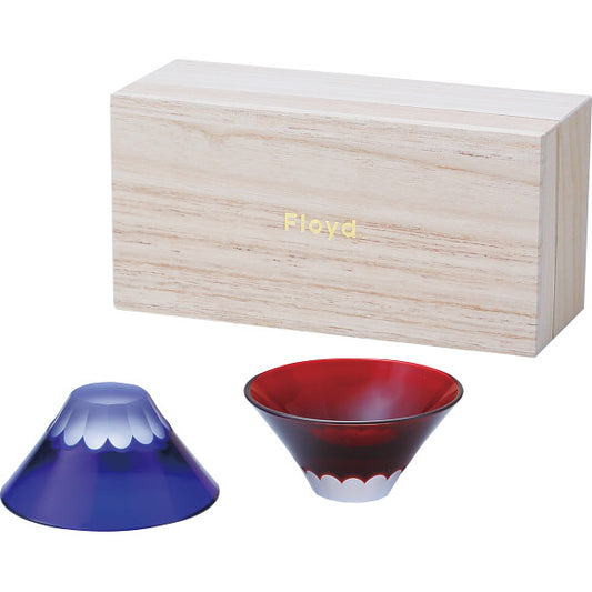 富士江戸切子　カップル（桐箱入）ブルー＆レッド