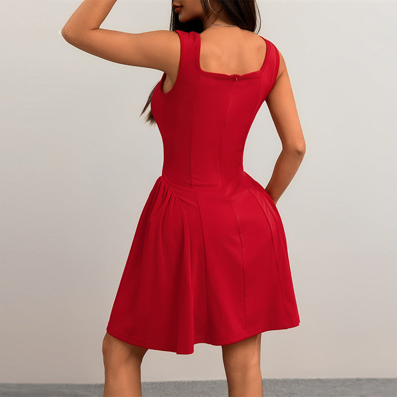 Slim Fit Dress Backless Sleeveless Vest Suspender Skirt